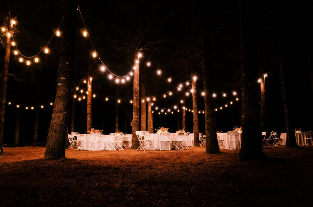 Lights with tables at night